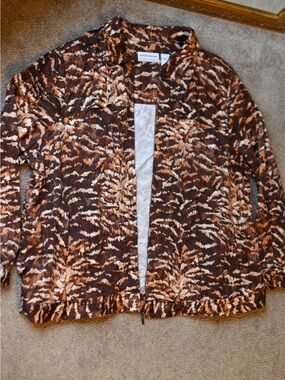 Alfred Dunner Brown and Cream Animal-Print Utility Jacket